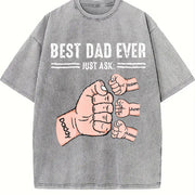 Best Dad Ever Just Ask Fist Bump Vintage Washed T-Shirt in Gray