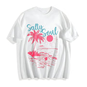 Palm Tree & Sun for Beach Cotton T-Shirt in White