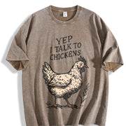 Yep I Talk to Chickens Vintage Washed T-Shirt in Brown