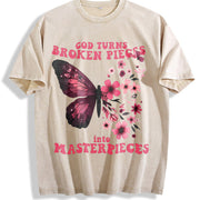 Butterfly - God Turns Broken Pieces Into Masterpieces vintage washed oversized T-shirt in Beige