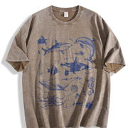 Sea Creatures 90s Tattoo Sea Animal Vintage Washed T-Shirt in Brown