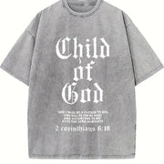 ’Child Of God' vintage washed oversized T-shirt in Gray