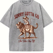 Retro Mouse Riding Cat the Vibes Are Off 90s Vintage Washed T-Shirt in Gray