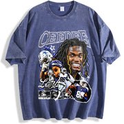 [ ] CeeDee Lamb Y2K Hip-Hop vintage washed oversized T-shirt in Blue