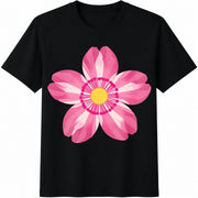 Pink Flower Cotton T-Shirt in Black
