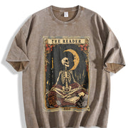 The Reader Tarot Skeleton vintage washed oversized T-shirt in Brown