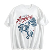Patriotic Cowboy Western 4th of July Cotton T-Shirt in White