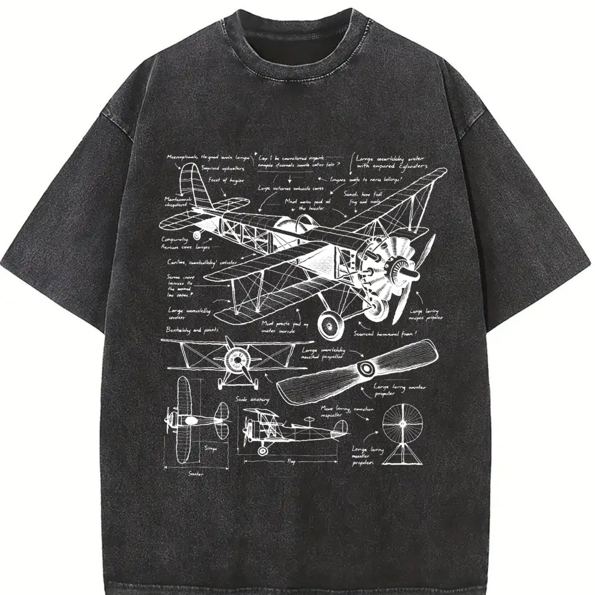 Retro Historical Plane 90s Nostalgic Plane Vintage Washed T-Shirt in Black