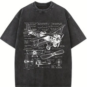 Retro Historical Plane 90s Nostalgic Plane Vintage Washed T-Shirt in Black