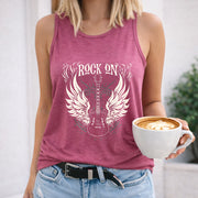 Rock on Guitar Wings Crew-neck Sleeveless Vest Outdoor Women's Color Cotton Tank Top in Red
