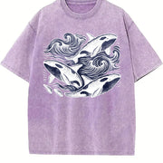 Orcas ® Ocean 90s Retro Sea Animals Vintage Washed T-Shirt in Purple