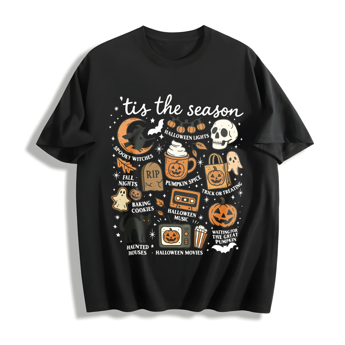 Spooky Season Halloween Cotton T-Shirt in Black