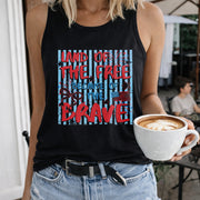 Land of the Free Because of the Brave Women's Color Cotton Tank Top in Black