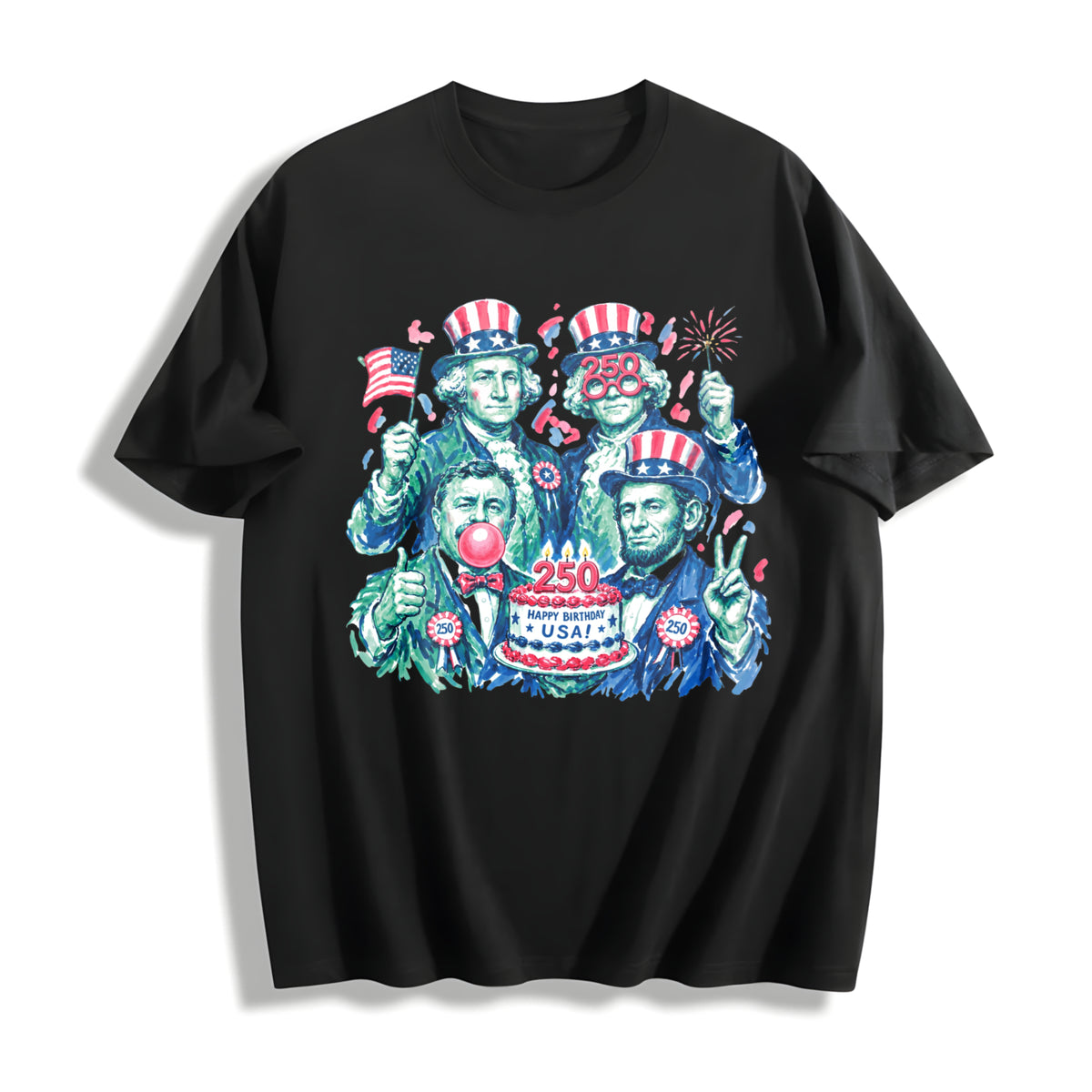 Founding Fathers Birthday Party Cotton T-Shirt in Black