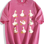 Cute Goose Crocheting Vintage Washed T-Shirt in Red