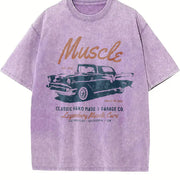 Retro Original Hot Rod Car Retro Distressed Vintage Washed T-Shirt in Purple