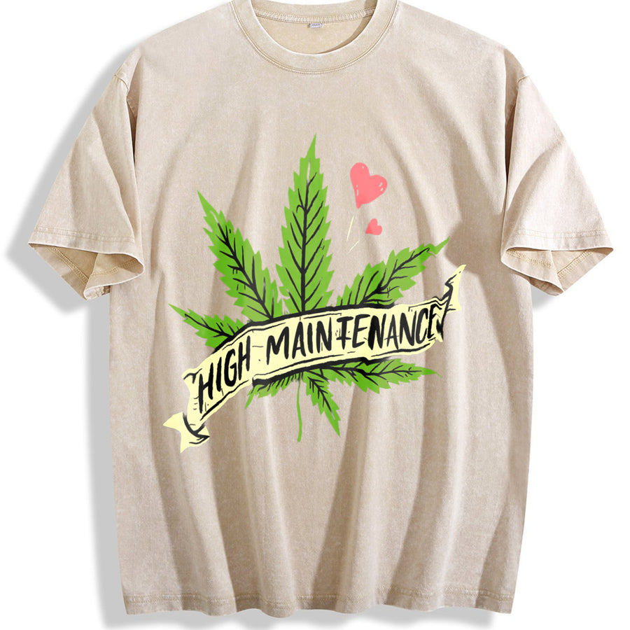 High Maintenance Weed 420 vintage washed oversized T-shirt in Beige