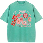 It's Okay to boho floral Flower Wildflower vintage washed oversized T-shirt in Blue