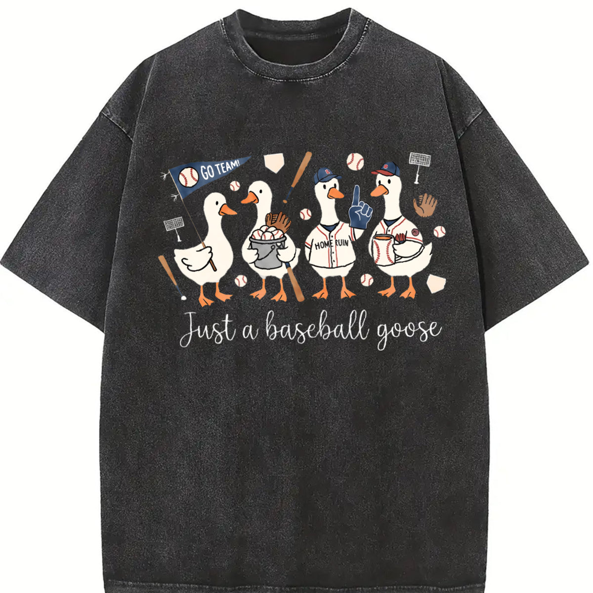 Just a Baseball Goose Vintage Washed T-Shirt in Black