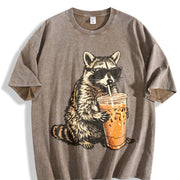 Raccoon Iced Coffee Animal vintage washed oversized T-shirt in Brown