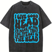 Not Right in the Head Humor Retro Wavy Lettering Sarcasm Vintage Washed T-Shirt in Black