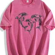 Dolphins 90s Tattoo Vintage Washed T-Shirt in Red