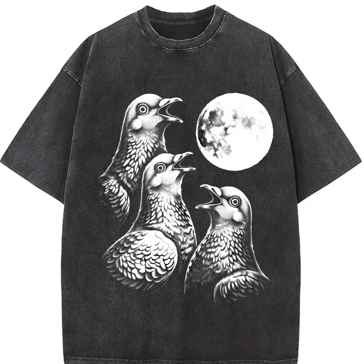 Pigeon Moon Pepper Bird Lover Vintage Washed T-Shirt in Black