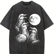 Pigeon Moon Pepper Bird Lover Vintage Washed T-Shirt in Black