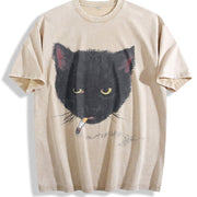 Y2k Smocking Cat Vintage Washed T-Shirt in Beige