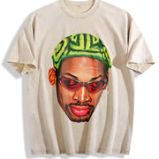 Dennis Zig Zag Green Hair Hollywood 90's vintage washed oversized T-shirt in Beige