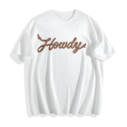Howdy Rope Script Country Music Cotton T-Shirt in White