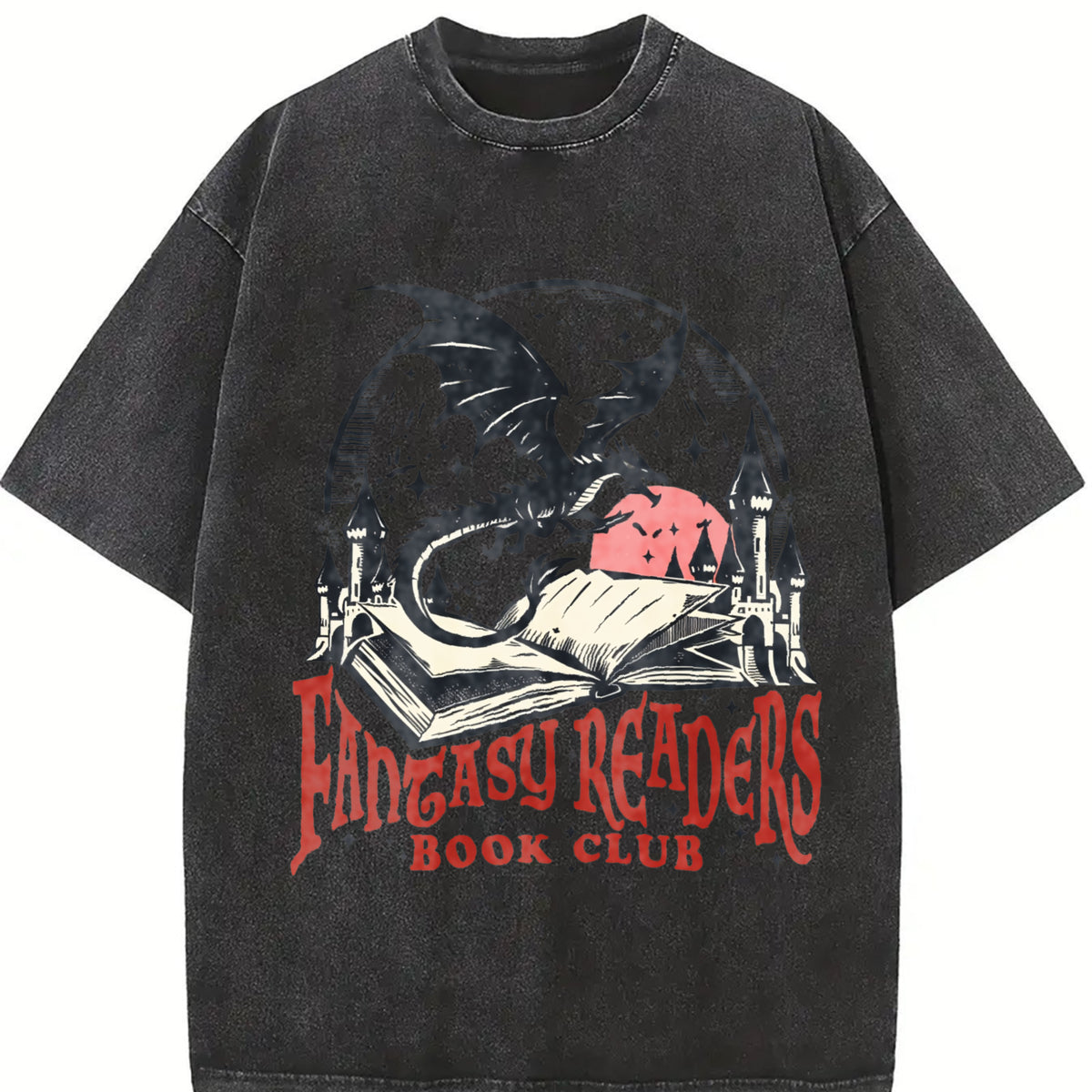 Retro Fantasy Readers Book Club 90s Vintage Washed T-Shirt in Black