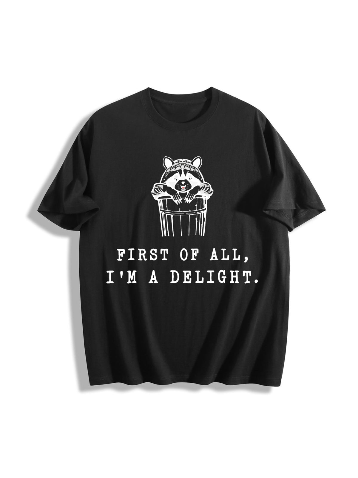 I'm a Delight Cute Raccoon Cotton T-Shirt in Black