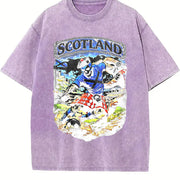 Scotland Skeleton Tartan Kilt Football Sleeveless Tank Vintage Washed T-Shirt in Purple