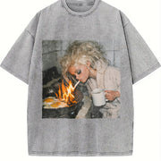 For Artistic Fantasy Swaddled Baby in Sky Above City Urban Vintage Washed T-Shirt in Gray