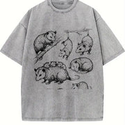 Opossum 90s Tattoo Vintage Washed T-Shirt in Gray
