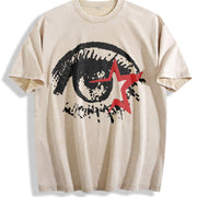 Big Eye Gothic Grunge Y2k Emo Scene Amity Affliction Vintage Washed T-Shirt in Beige