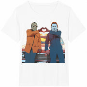 90s Horror Movie / Michael and Jason Heart Hands / Cotton T-Shirt in White