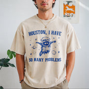 Houston I Have So Many Problems Raccoon Premium Vintage Washed T-Shirt in Beige