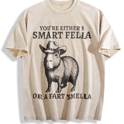 Retro Smart Fella Capybara 90s Vintage Washed T-Shirt in Beige
