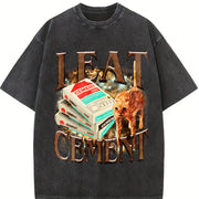 I Eat Cement Cat Meme Vintage Washed T-Shirt in Black
