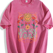 Boho Floral Art Nouveau Vintage Washed T-Shirt in Red