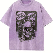 Retro Spooky Show Halloween Vintage Washed T-Shirt in Purple