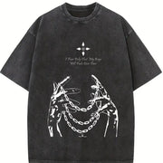 Chain of Judgement Kurapika Hunter x Hunter Anime vintage washed oversized T-shirt in Black