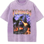 Feminism Dragon Retro Vintage Washed T-Shirt in Purple