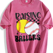Retro Softball Baseball Vintage Washed T-Shirt in Red