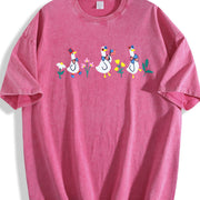 Embroidered Patriot Floral Goose Vintage Washed T-Shirt in Red