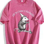 Off To Cause A Kerfuffle Opossum Scooter Mental Health vintage washed oversized T-shirt in Red