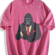 Retro Gorilla Smoking Y2k Vintage Washed T-Shirt in Red