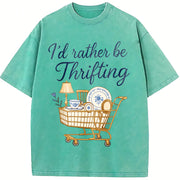 I'd Rather Be Thrifting Shopping Cart vintage washed oversized T-shirt in Blue